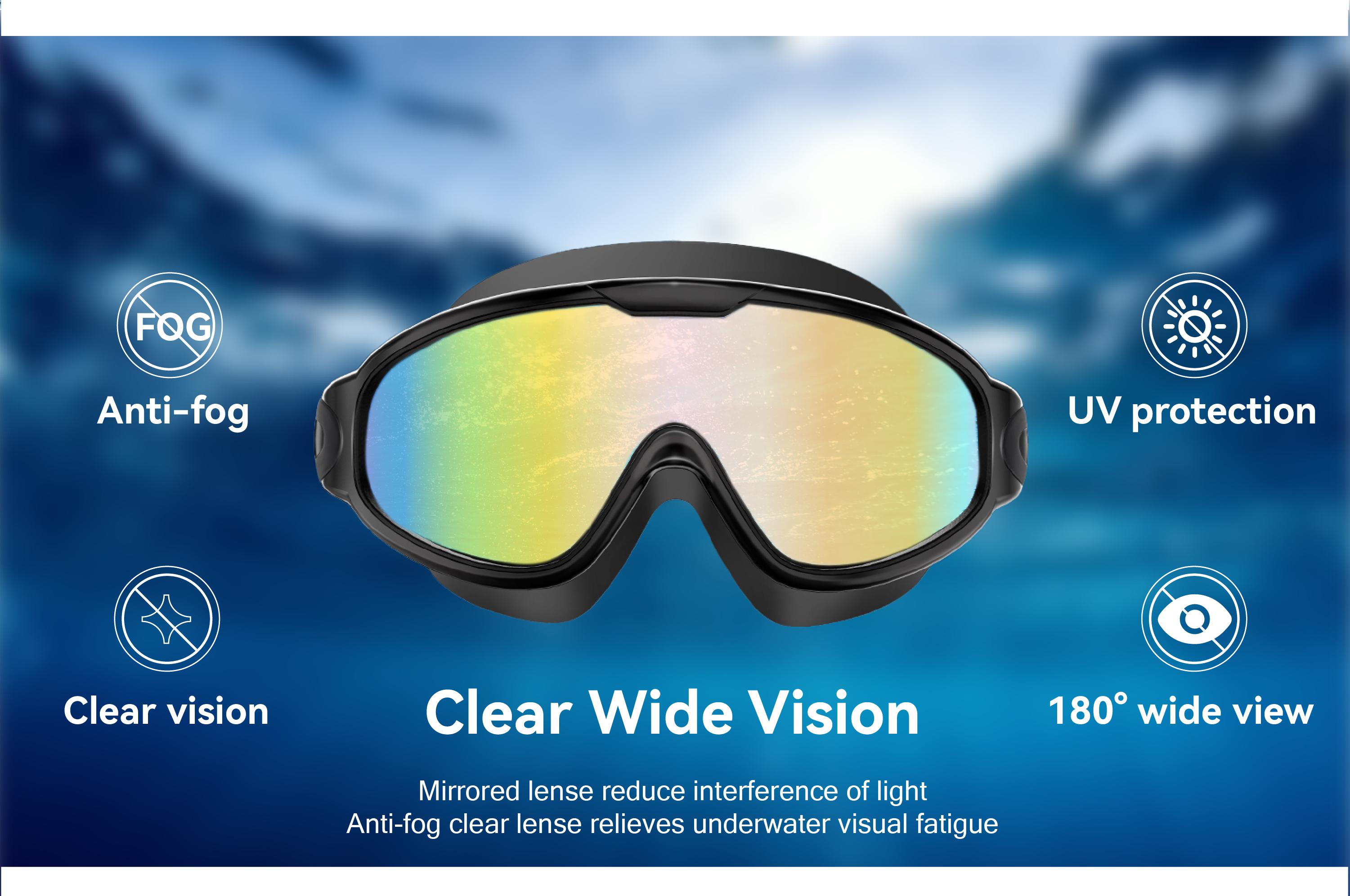 2 Pack Swim Goggles with Waterproof Earplugs & Nose Clip for Adults/Kids, Anti-Fog  Full-Coverage 180 °   Wide View Swim Goggles, Bright Multicolor UV Lens, Fit Outdoorfun