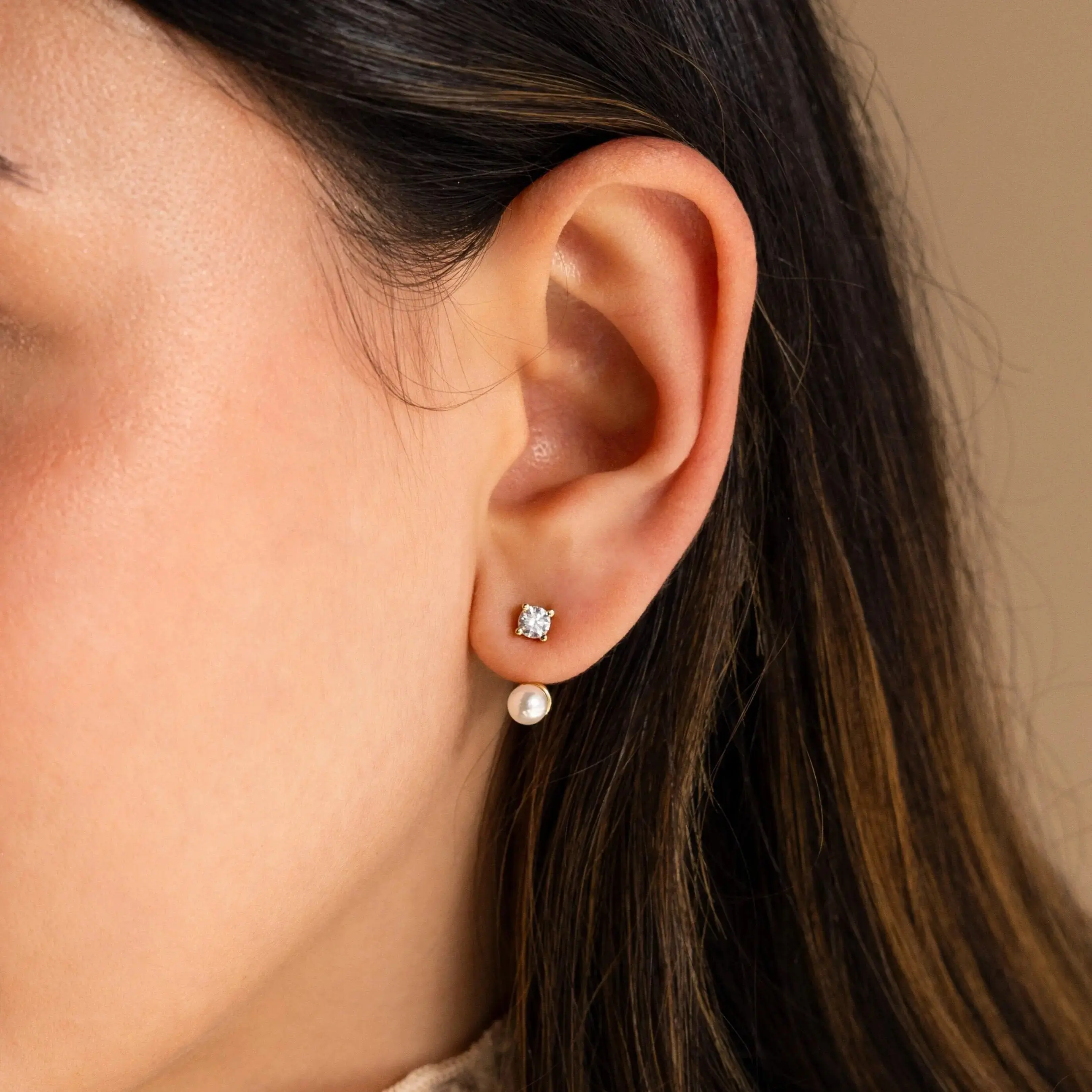 Diamond Pearl Ear Jackets - Front Back Birthstone Earrings - Wedding Jewelry - Bridal Shower Gift