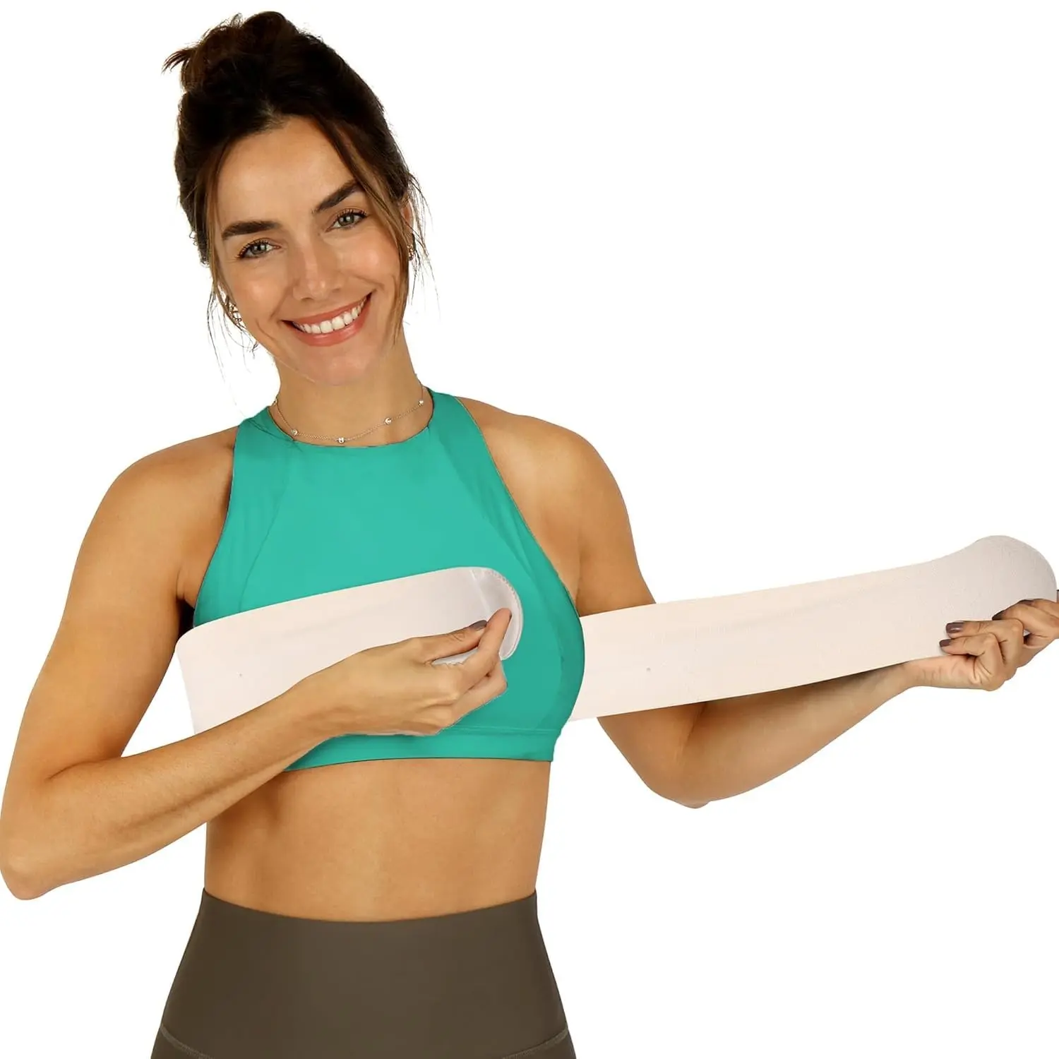 Post Op Breast Augmentation Compression Band | Breast Implant Chest Brace Wrap for Women | No Bounce Stabilizer Strap for Running & Workout | Sport Bra Alternative, One SizeGift