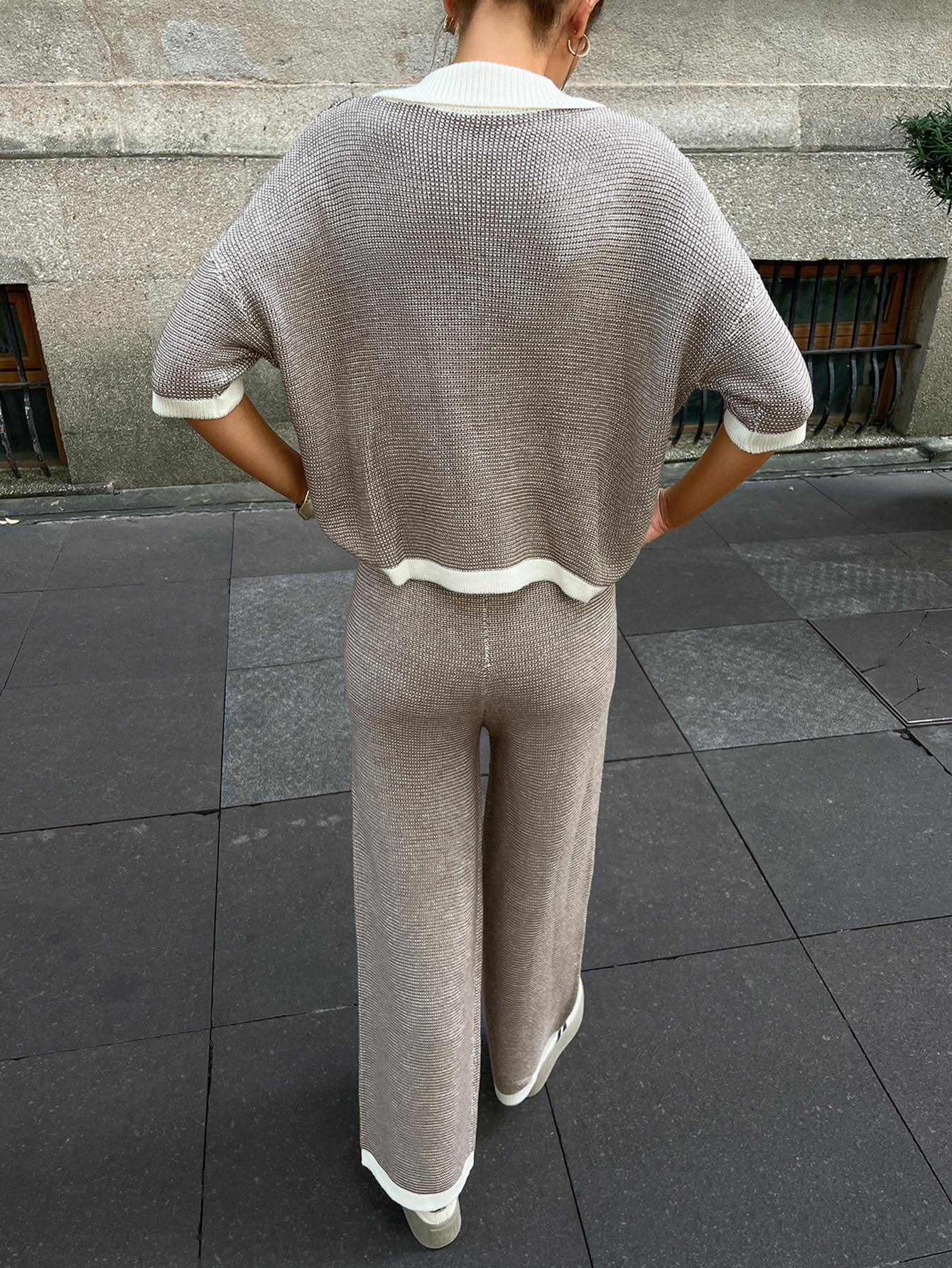 Women's Knit Outfit Set Autumn Winter Casual Elegant Loose Fashion Lapel Pullover Sweater Long Pants Two-Piece