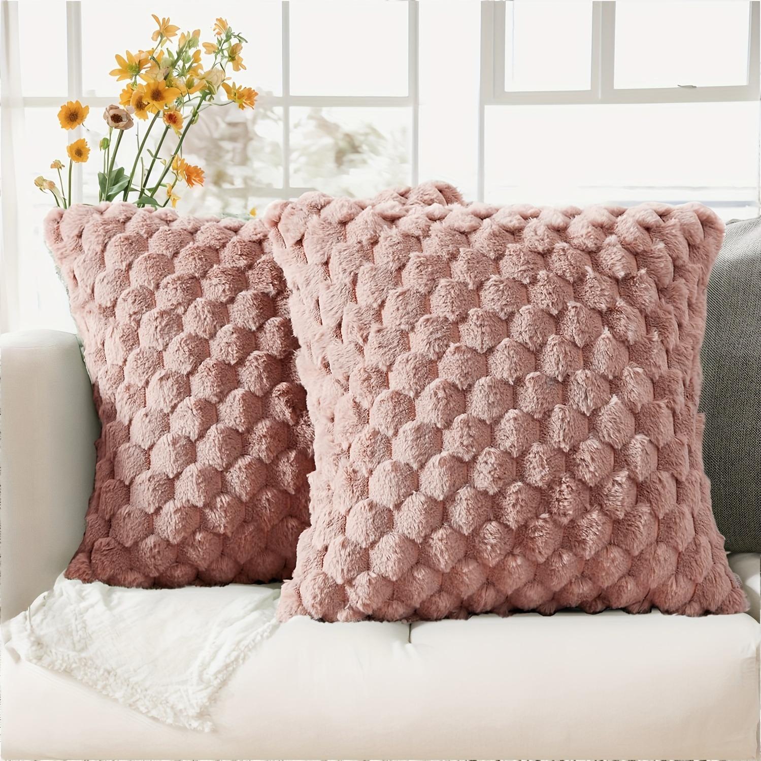 Boho Chic Decorative Pillow Covers Set of 2, Soft Plush Cream Color with Geometric Patterns, Zipper Closure, Sofa & Bedroom Decoration