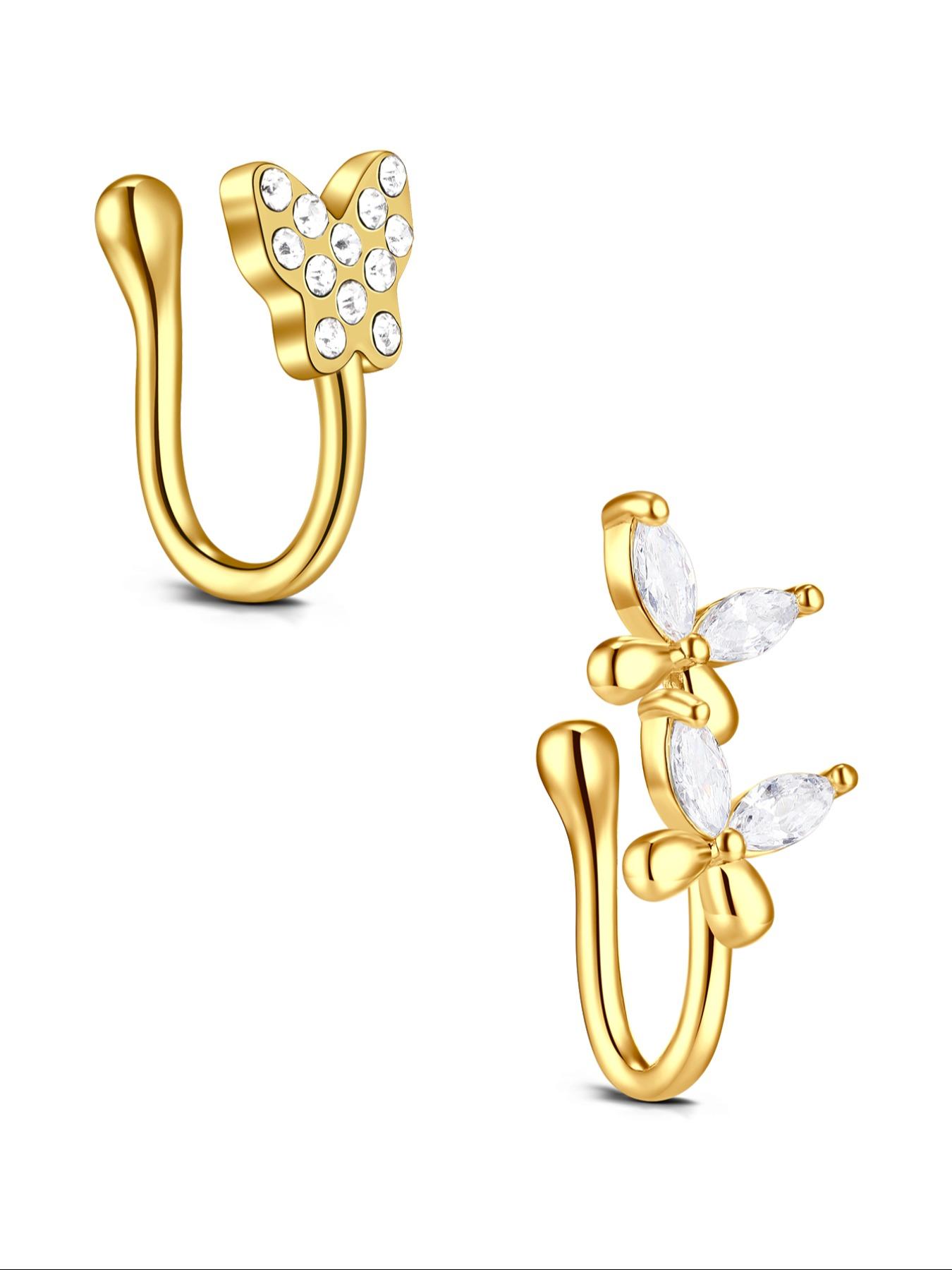 Non-Piercing Zirconia Nose Ring Clip, Nose Cuff, Moon Butterfly Design, Silver Color, Elegant Women's Jewelry Accessory, No Piercing Needed