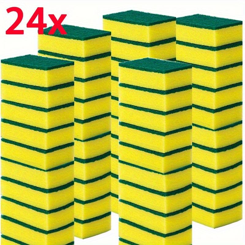 24pcs High-Quality Dishwashing Sponge - Double-Layer, Powerful Decontamination, Yellow + Green, Fibrous Material with Sand for Increased Friction, High-Density & Soft, with Detergent for Easy Rinsing, for Kitchen/Furniture/Bathroom Cleaning, Dish Sponges