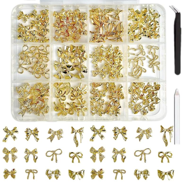 1 Box 3D Alloy Series Bows Nail Charms Trendy Heavy Luxury Golden Tie Decorations DIY Y2K Manicure Supplies Nail Art Tools