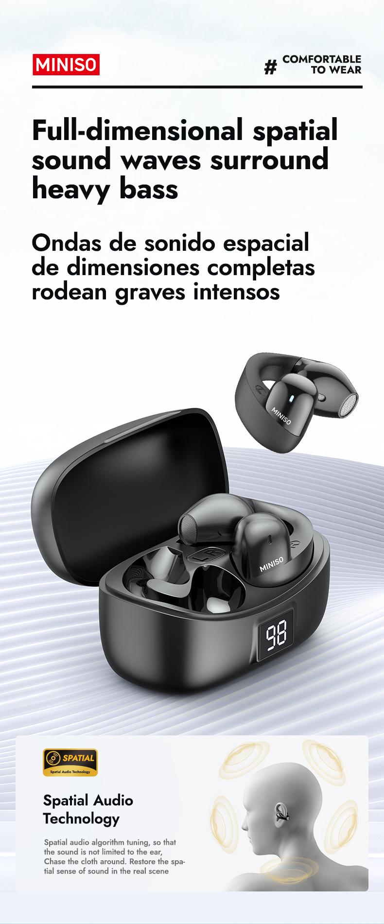 MINISO MS155 OWS Wireless Earphones Bluetooth 5.3 ENC Headphones HiFi Sound Long Playtime Earbuds Waterproof Open Ear Headsets Electronic Audio& Video