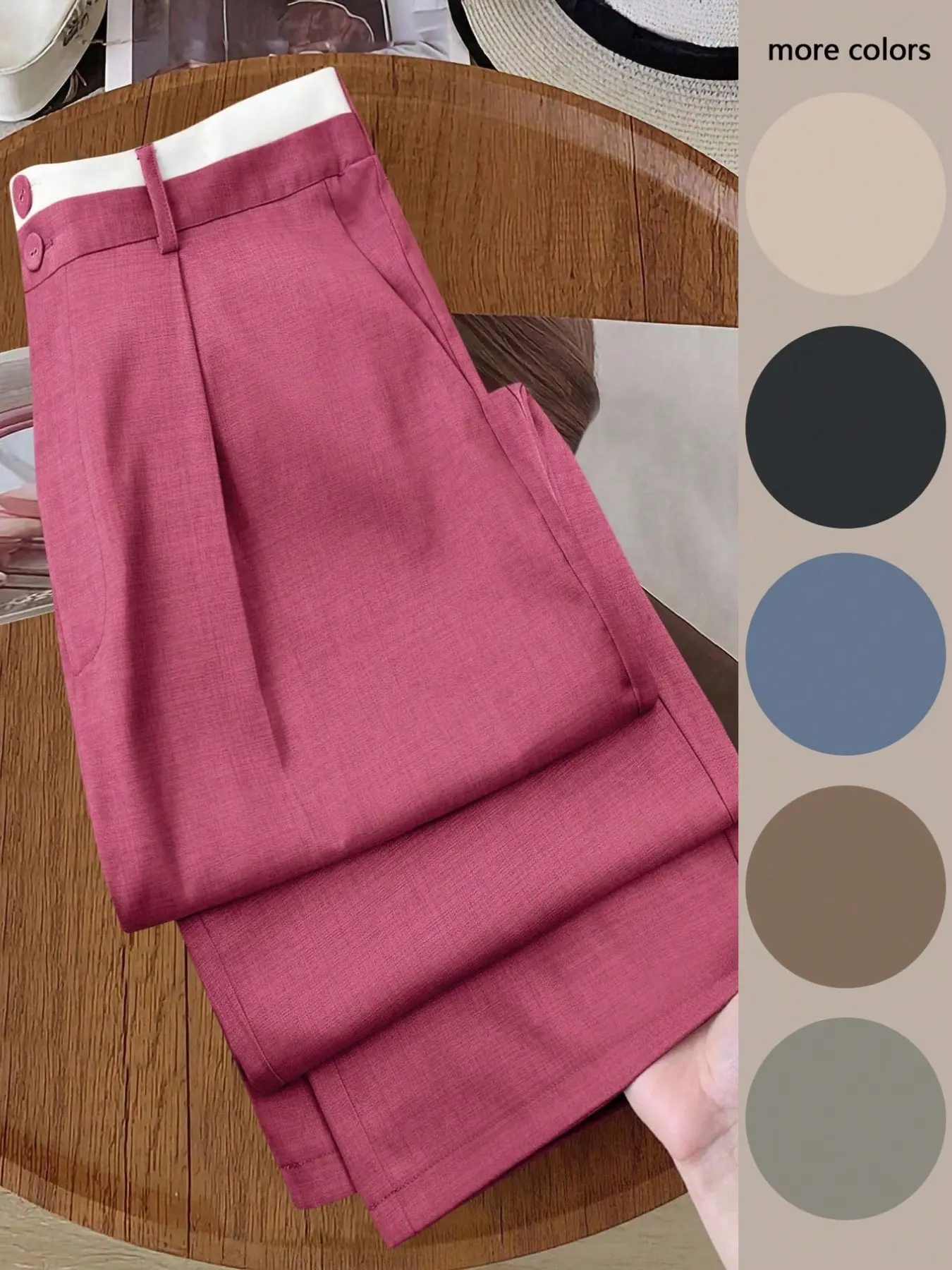 High-Waisted Pleated Casual Suit Wide-Leg Pants, Fall Winter Back-To-School, Urban Commute, Wrinkle-Resistant Fabric, Lightweight Luxury Style