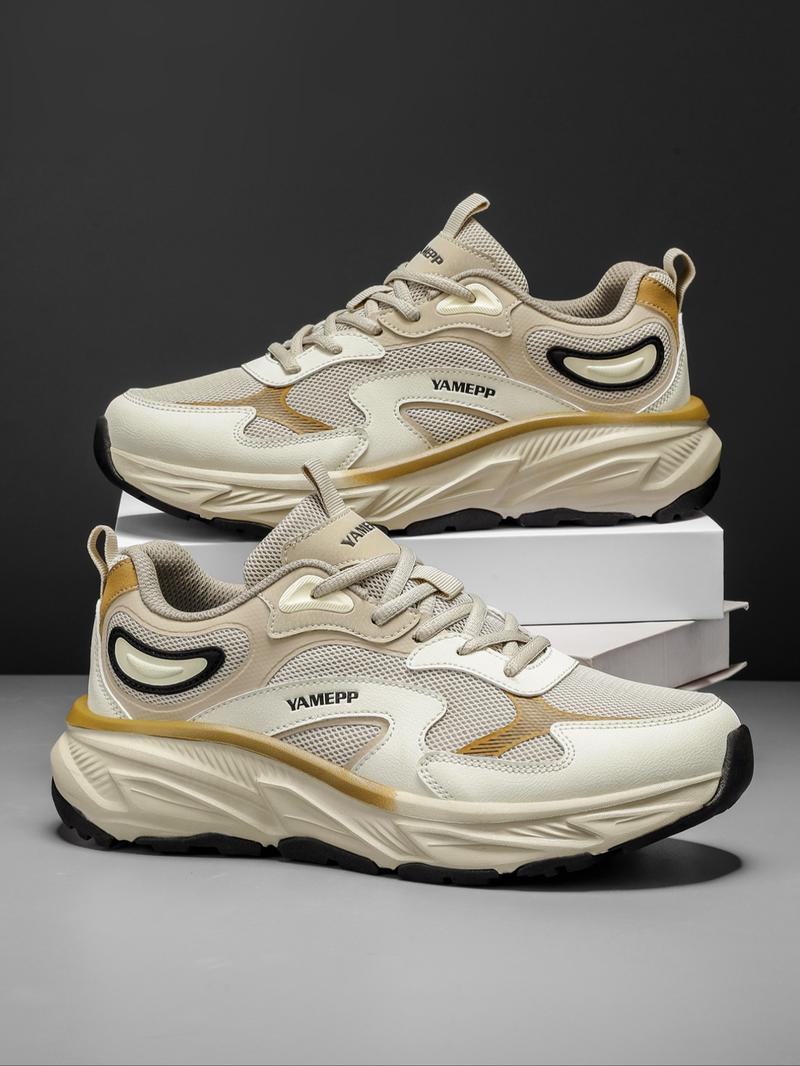 Men's Height Increasing Dad Shoes, Dual Strap Design, Fashionable Casual Sporty Trendy Walking Sneakers, Colorblock Patchwork, Thick Sole, All Seasons