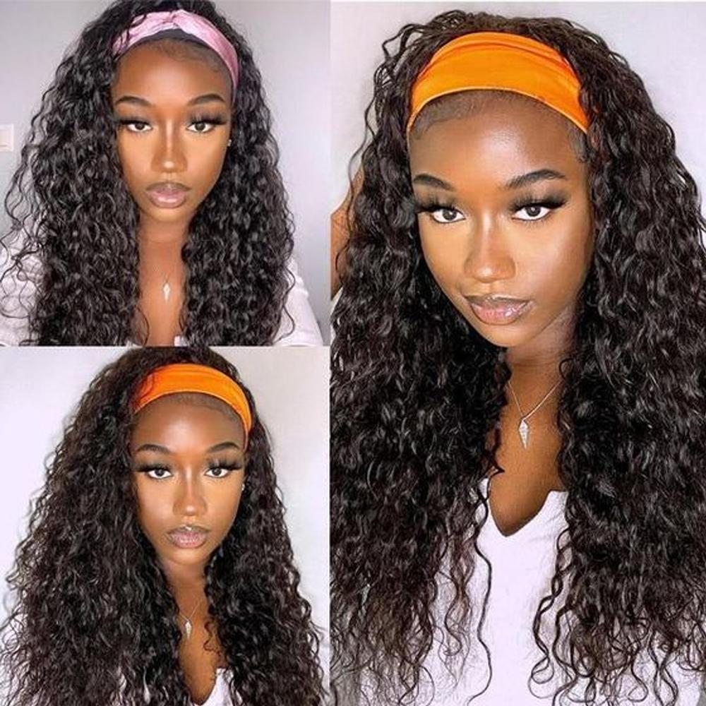Bling Hair Deep Wave Headband Wigs Human Hair Brazilian Remy Glueless 100% Human Hair Machine Made Headband Bob Wig for Women 180% Density Headbands