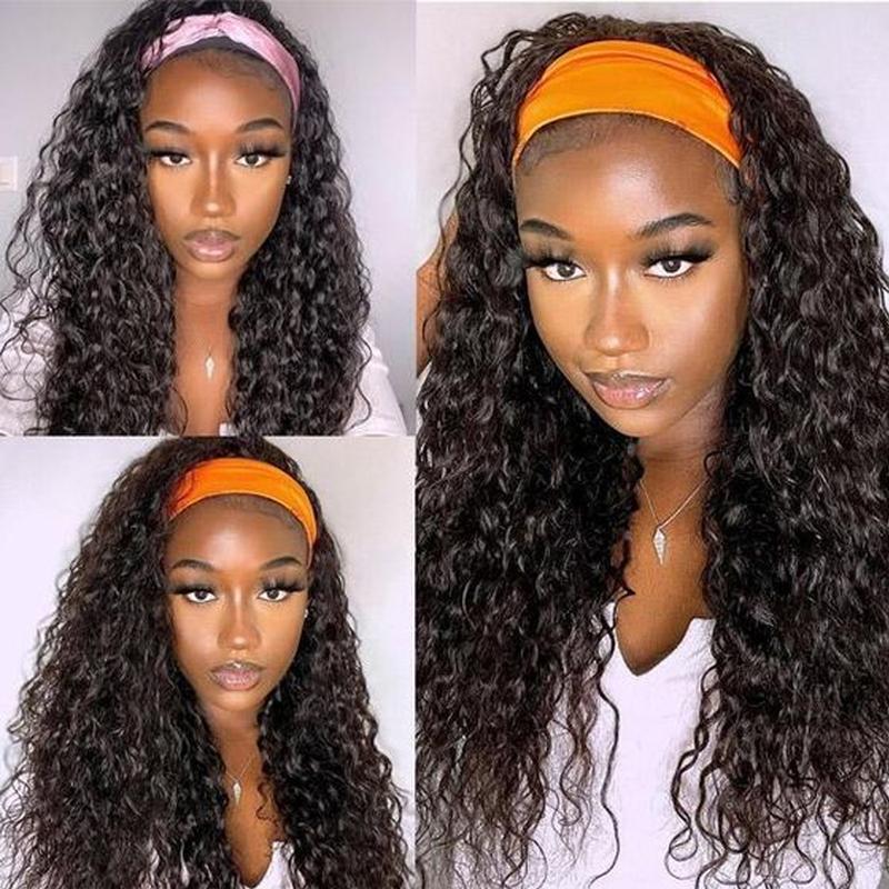 Bling Hair Deep Wave Headband Wigs Human Hair Brazilian Remy Glueless 100% Human Hair Machine Made Headband Bob Wig for Women 180% Density Headbands