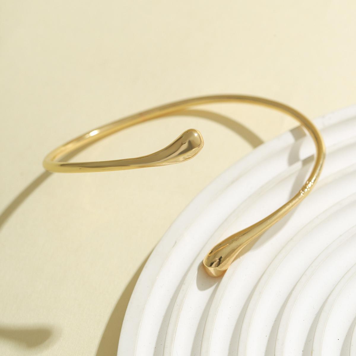 Minimalist Teardrop Open Cuff Bangle| 18K Gold Plated Smooth Polished Adjustable Bracelet for Women