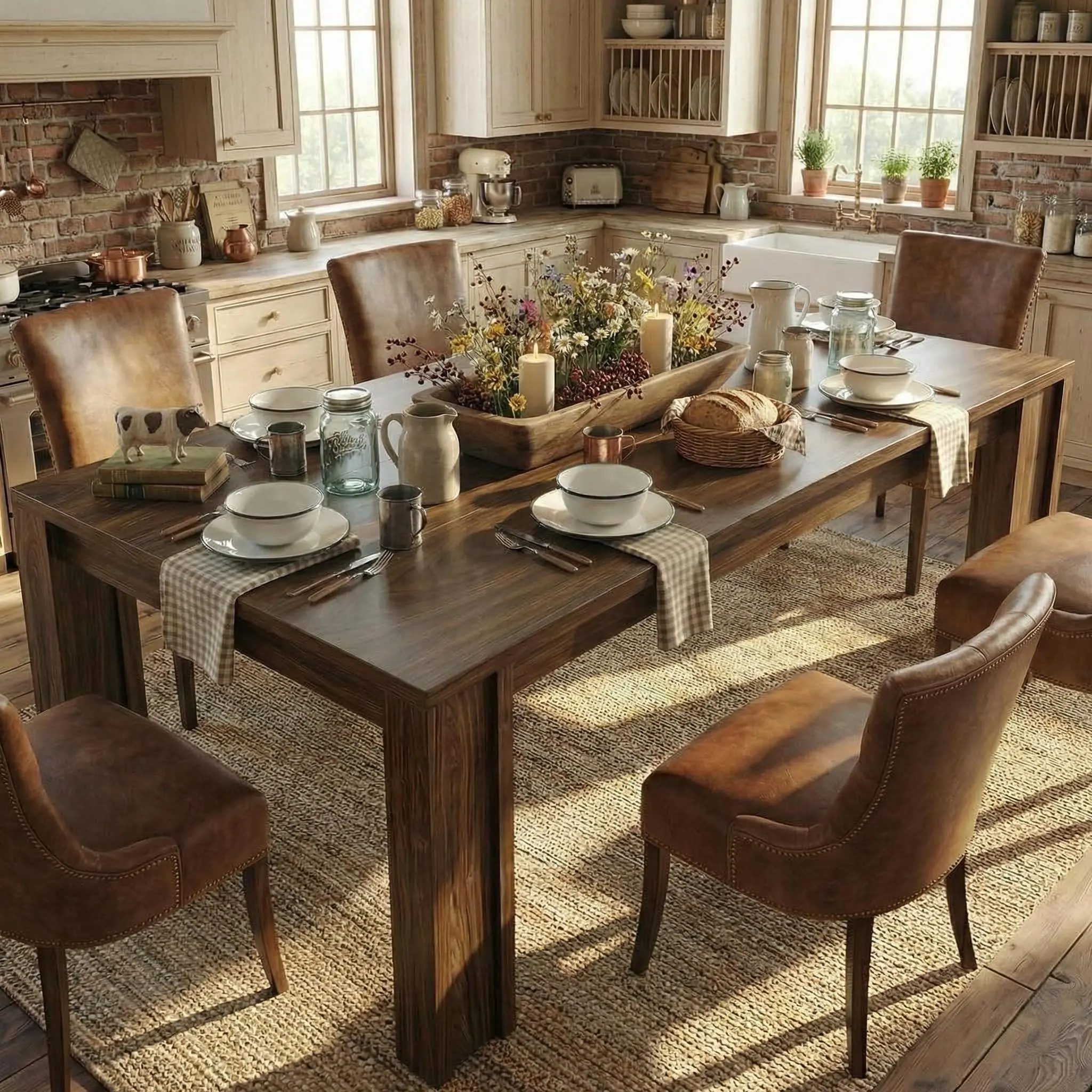 GARVEE 71" Long Dining Table for 6-8, Rectangular Farmhouse Kitchen Dining Room Table w/Wider H Legs & Large Wooden Tabletop, Sturdy Frame, Wood Strip Base, for Apartment, Kitchen, Dining, Walnut