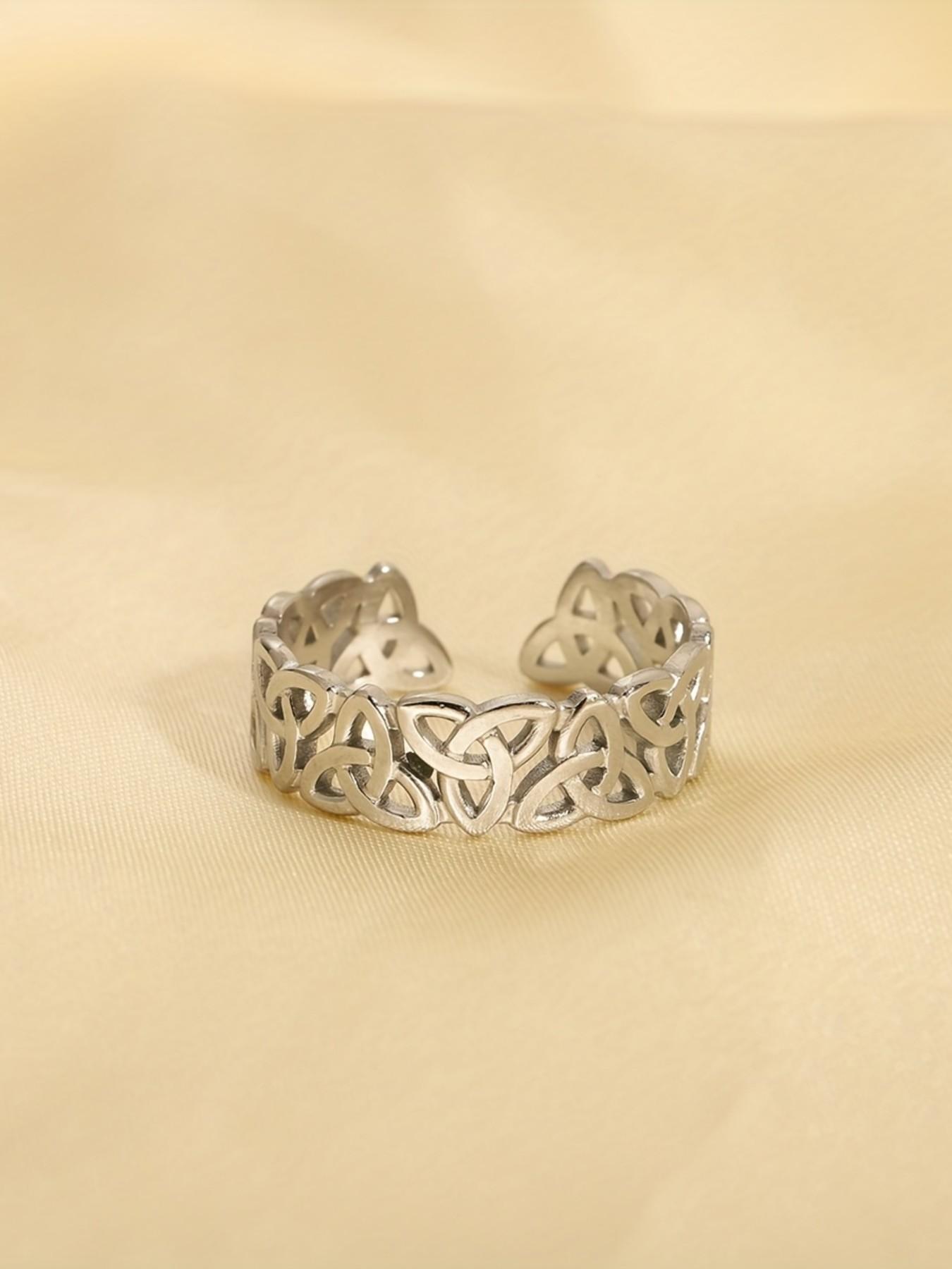 Stainless Steel Open Ring, Vintage Hollow Braided Band, Perfect for Trendy, Ideal Gift, Fashionable Personal Jewelry