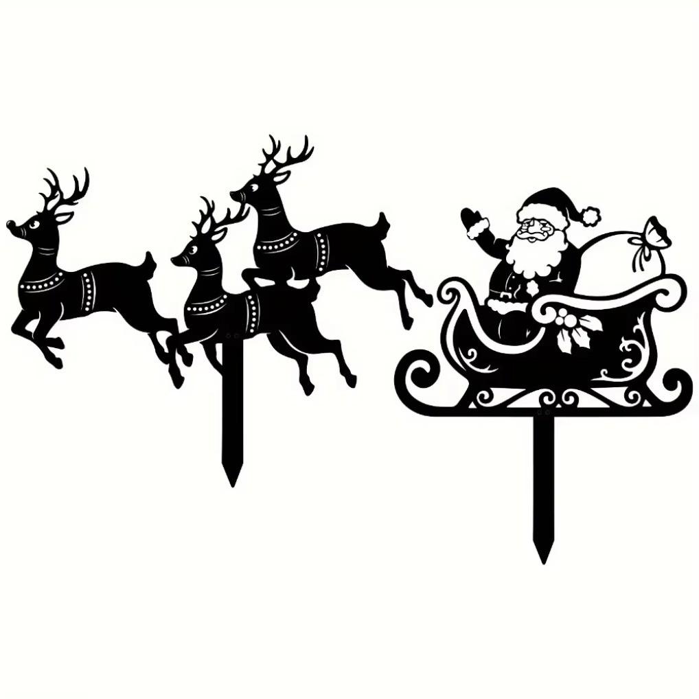 CIFbuy Outdoor Christmas Decor Metal Stake Set Reindeer Sleigh Silhouette Yard Art Festive Holiday Garden