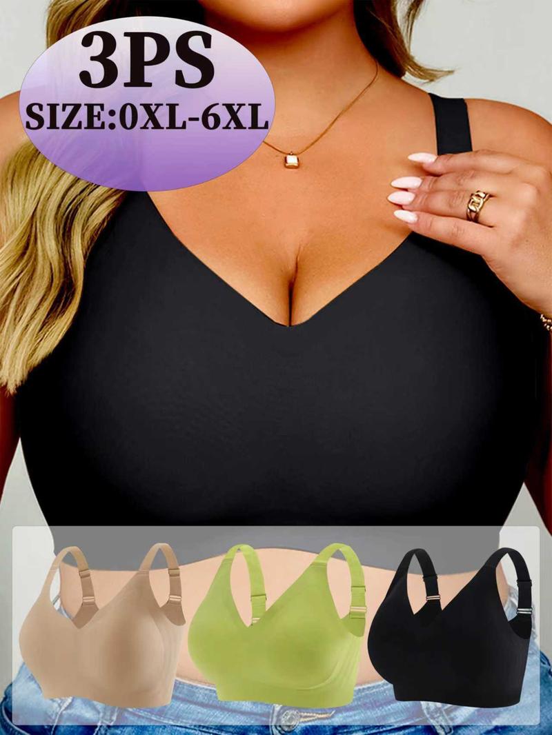 Plus Size 3pcs Comfortable Wireless Support Bra Set, Jelly Bra Fabric for a Seamless Fit, Medium Support with Stylish Design