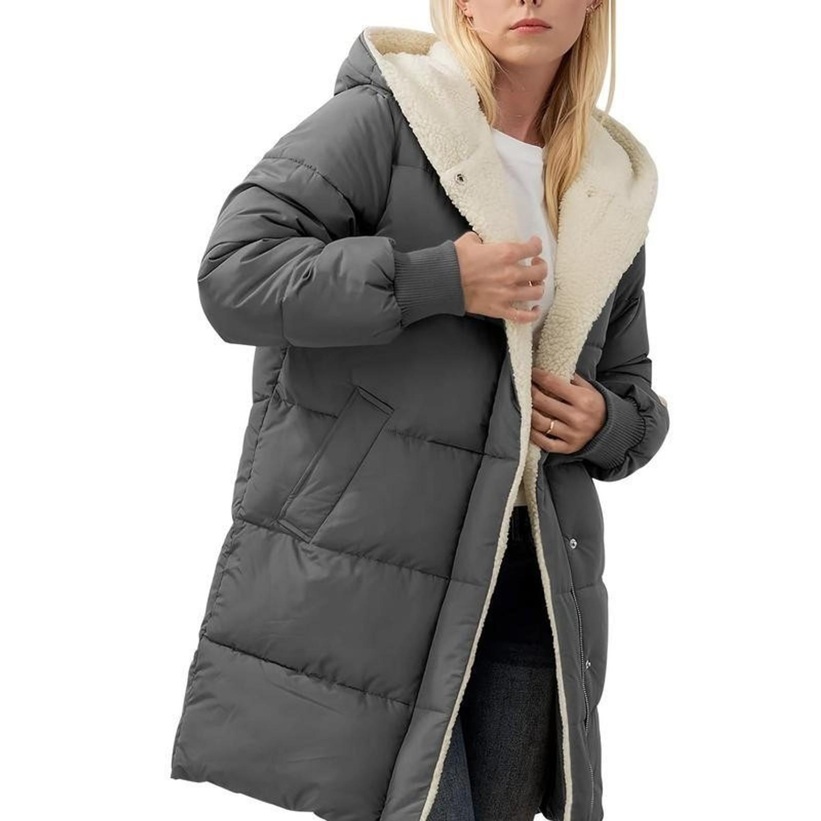 Womens Winter Warm Coats Shearling Lined Long Hooded Puffer Jacket Tops Womenswear