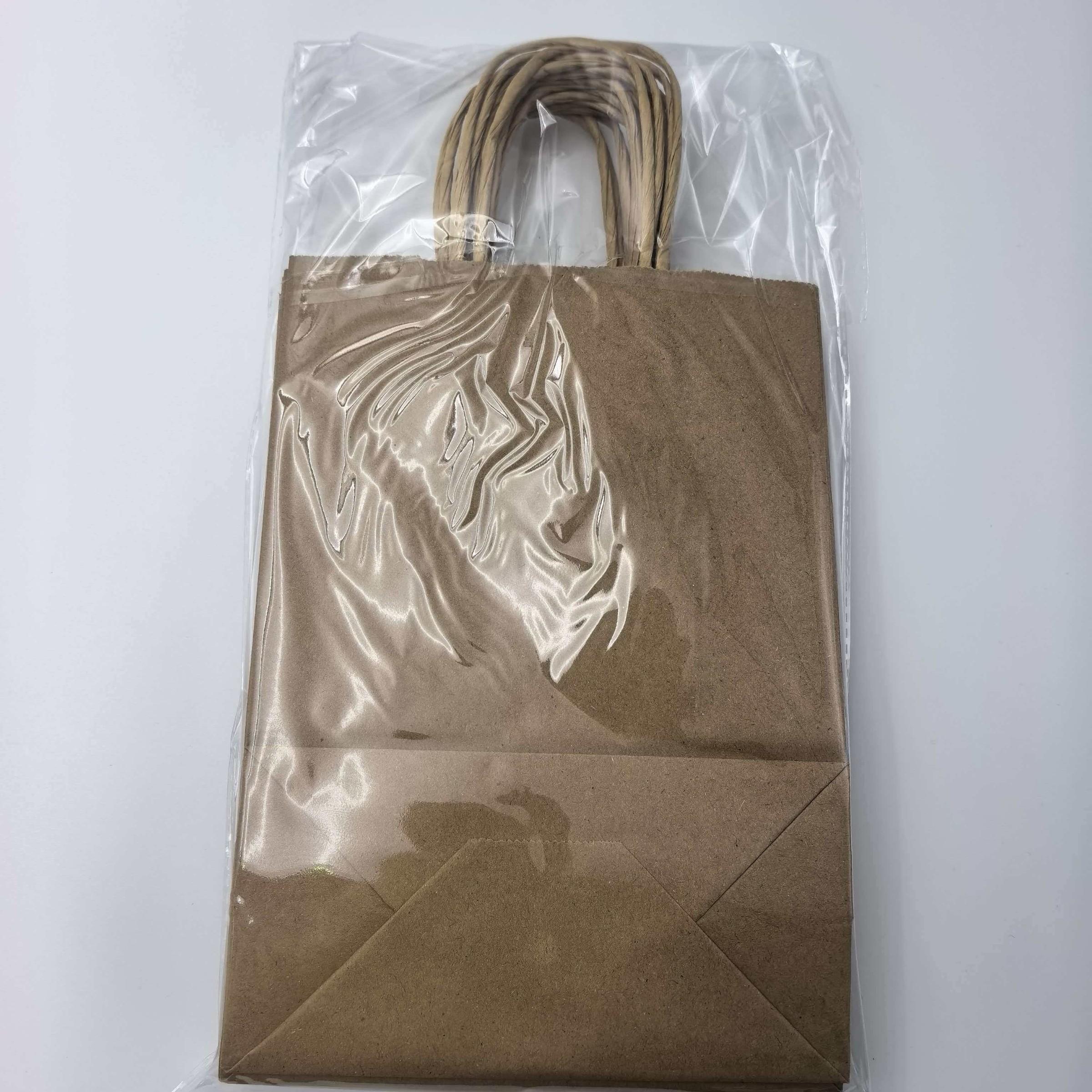 12pcs Natural Leather Handled Paper Bags, Leather Handle Paper Bags, Durable & Eco-Friendly Shopping Bags, Perfect for Retail Use