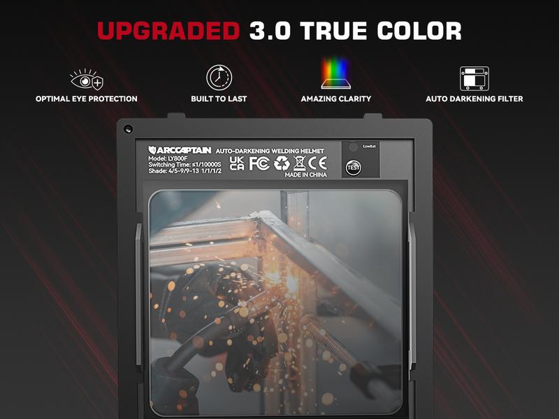 ARCCAPTAIN Auto Darkening Welding Helmet with 4 Arc Sensors, True Color Viewing Screen, DIN4-16 Protection, Clear Welding Lens , Solar Powered, Lightweight & Comfortable Welding Mask for Men/Dad - Welding Helmet, Gift Idea #Jumpstartsale