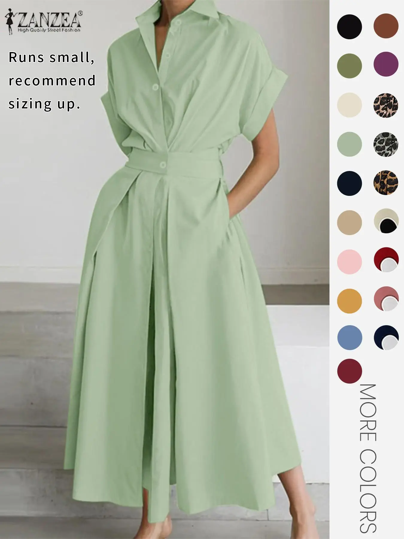 Women's Solid Color Woven Collared Shirt Dress, Basic Casual Short Sleeve Dress for Summer, Ladies Clothes for Daily Wear, Womenswear Fit, Piece, Buttoned Dress