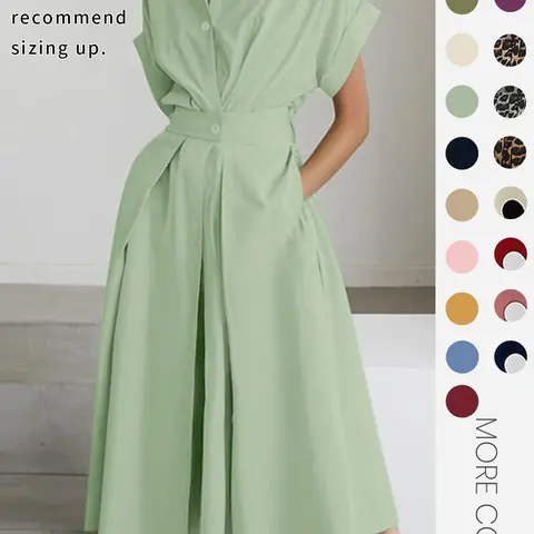 Women's Solid Color Woven Collared Shirt Dress, Basic Casual Short Sleeve Dress for Summer, Ladies Clothes for Daily Wear, Womenswear Fit, Piece, Buttoned Dress, Casual Minimalist Fashion