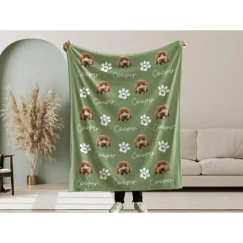 Customized Pet Photo Blanket With Name, Personalized Dog Cat Blanket, Pet Memorial Gift, Dog Dad Gift, Custom Picture Blanket For Pet Lovers