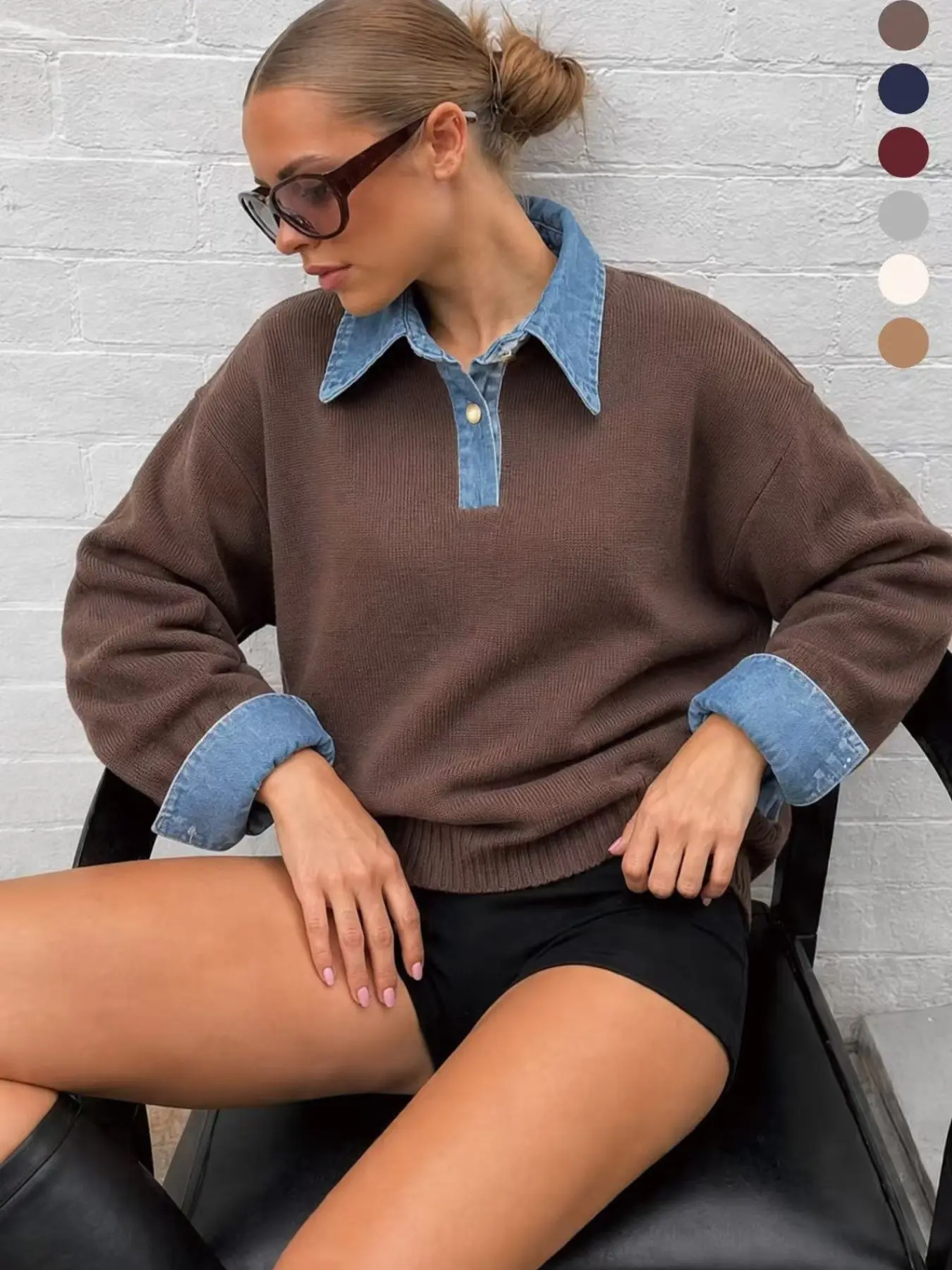 Women's Vintage Patchwork Knit Pullover, Loose-Fitting Long Sleeve Sweater, Fall Season Casual Top, Unisex Design, Batch Number 20260510