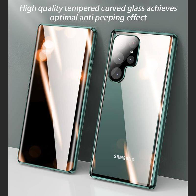 For Samsung Galaxy S25 S24 S23 S22 Ultra Plus Case 360° Anti Peeping Privacy Double Sided Glass Metal Magnetic Ultrathin Cover