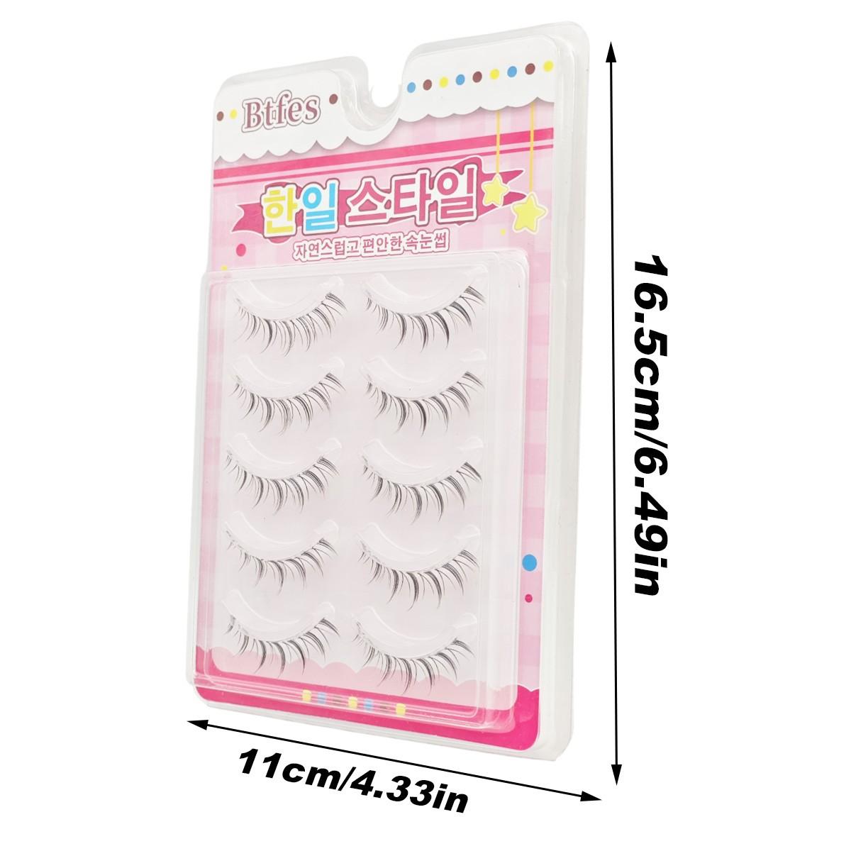 5 Pairs Of Manga False Eyelashes Natural Long Anime Style Korean K-Pop Makeup Transparent With Spike Girl Idol False Eyelash Set Suitable For Daily, Date, Holiday, Party, Wedding, Goddess Makeup