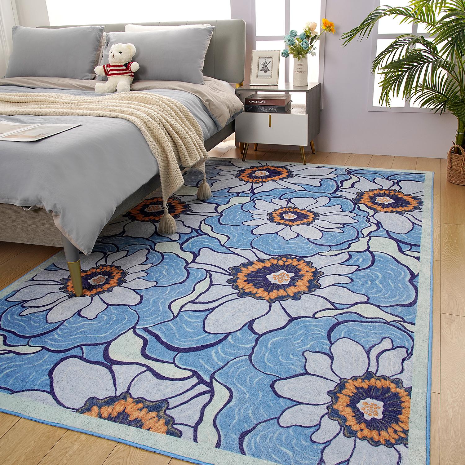Lochas Floral Washable Living Room Area Rug ,Non-Slip Low-Pile Rugs for Entryway, Throw Small Stain Resistant Kitchen Rugs, Print Carpet for Office, Bedroom, Laundry Room, Nursery, Home Decor