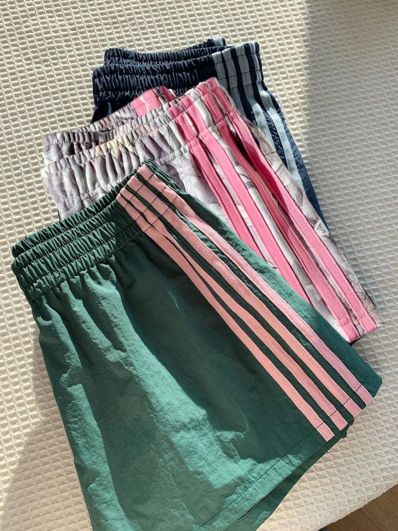 Trendy Comfortable 3-Piece Women's Casual Loose Short Pants, Side Stripe Design, Striped, Elastic Waist, Perfect for Spring Summer Carnival Activities, Casual Fashionable Shorts