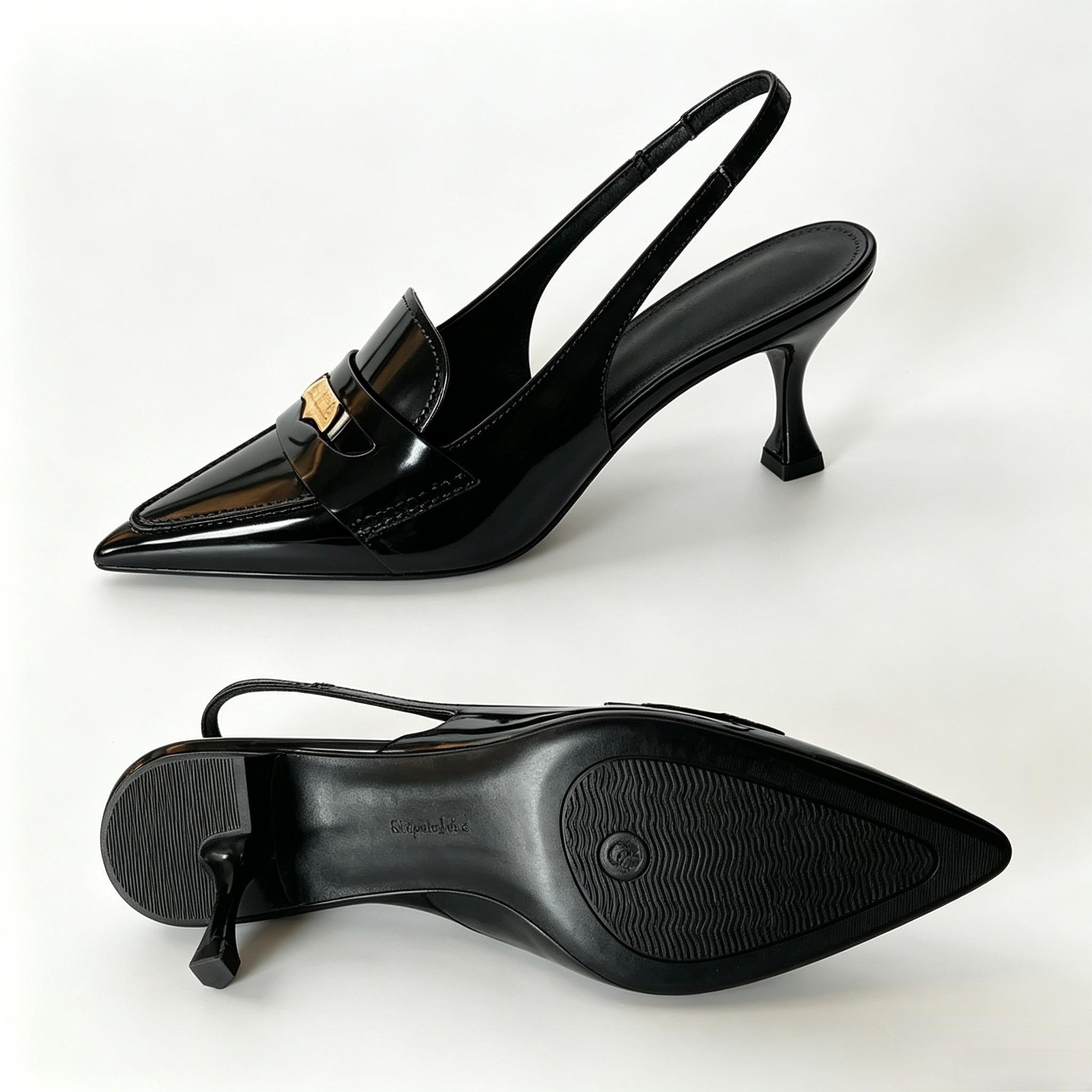 Womens Pointed Toe Sandals Slingback Kitten Heel Pumps Slip On Ankle Buckle Dress Shoes summervibes Office Approved Kitten Heel Slingback Shoes for Women, Black Patent Leather Pointed Toe Low Heels,  black kitten heels, slingback kitten hee