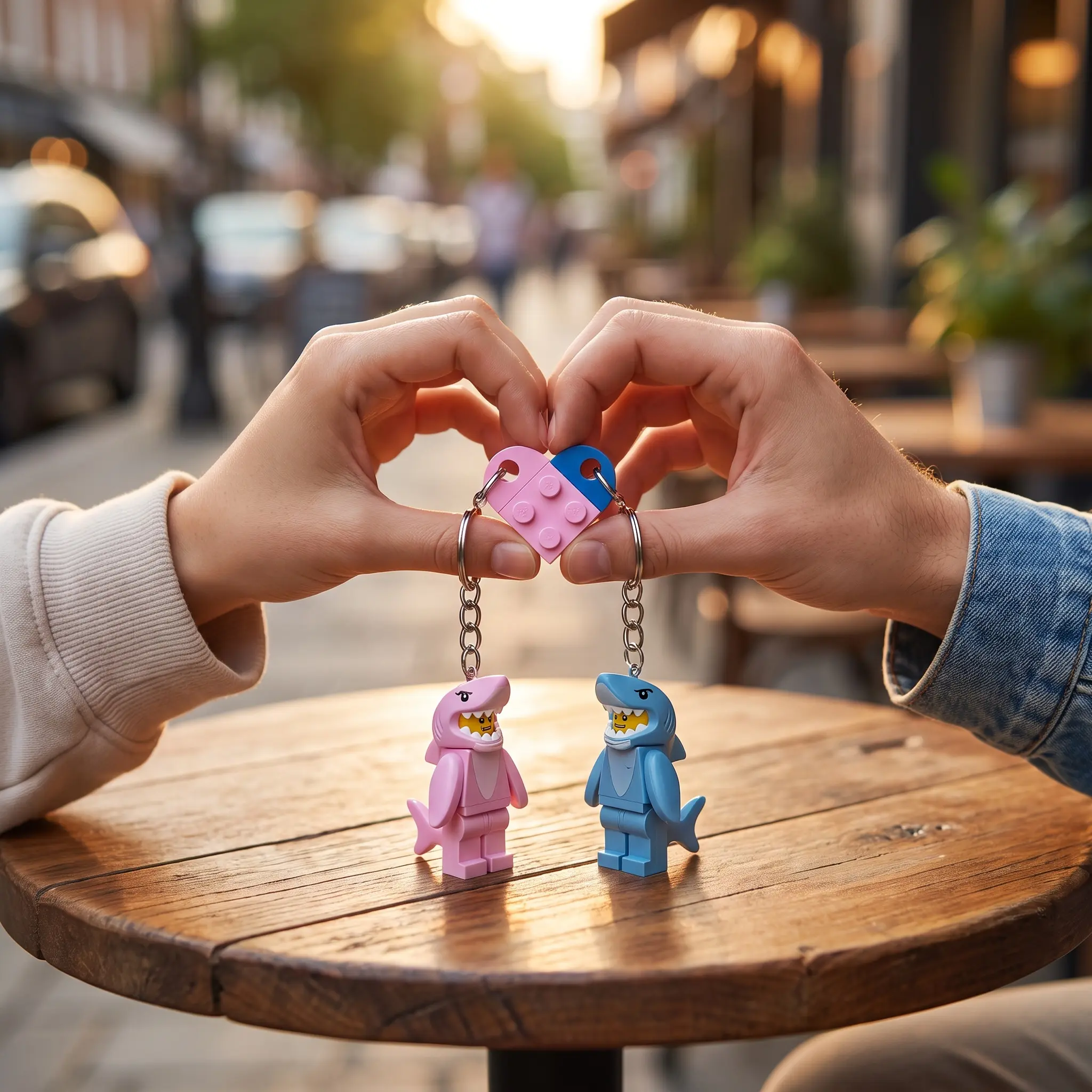 Couple Matching Shark Keychains, Blue & Pink Heart Puzzle Design Keychain, Backpack Charms, Gift for Best Friend, Cute Accessory, Friendship Keychain, Keychain Decor