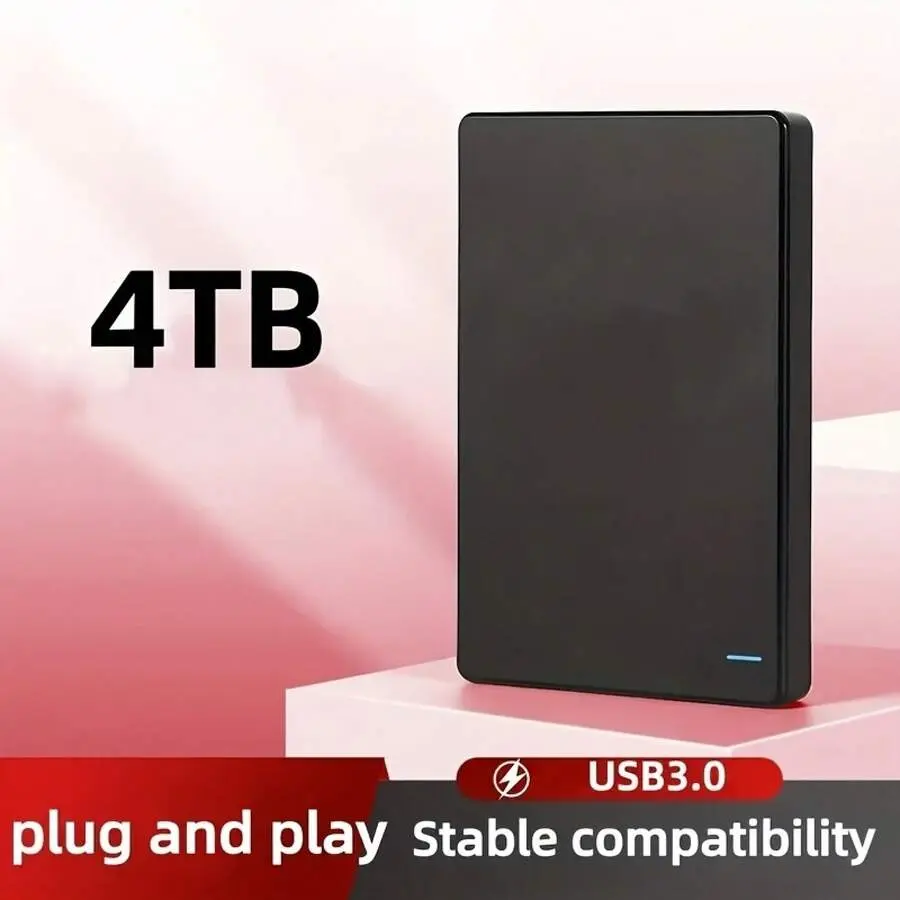 Solid Color Black Data 4Tb Speed Portable External Drive Usb 3.0 Tool-Free Installation Exfat File System Suitable Video/Backup Stylish Design Free Micro-B 3.0 Data Mother's Day Birthday