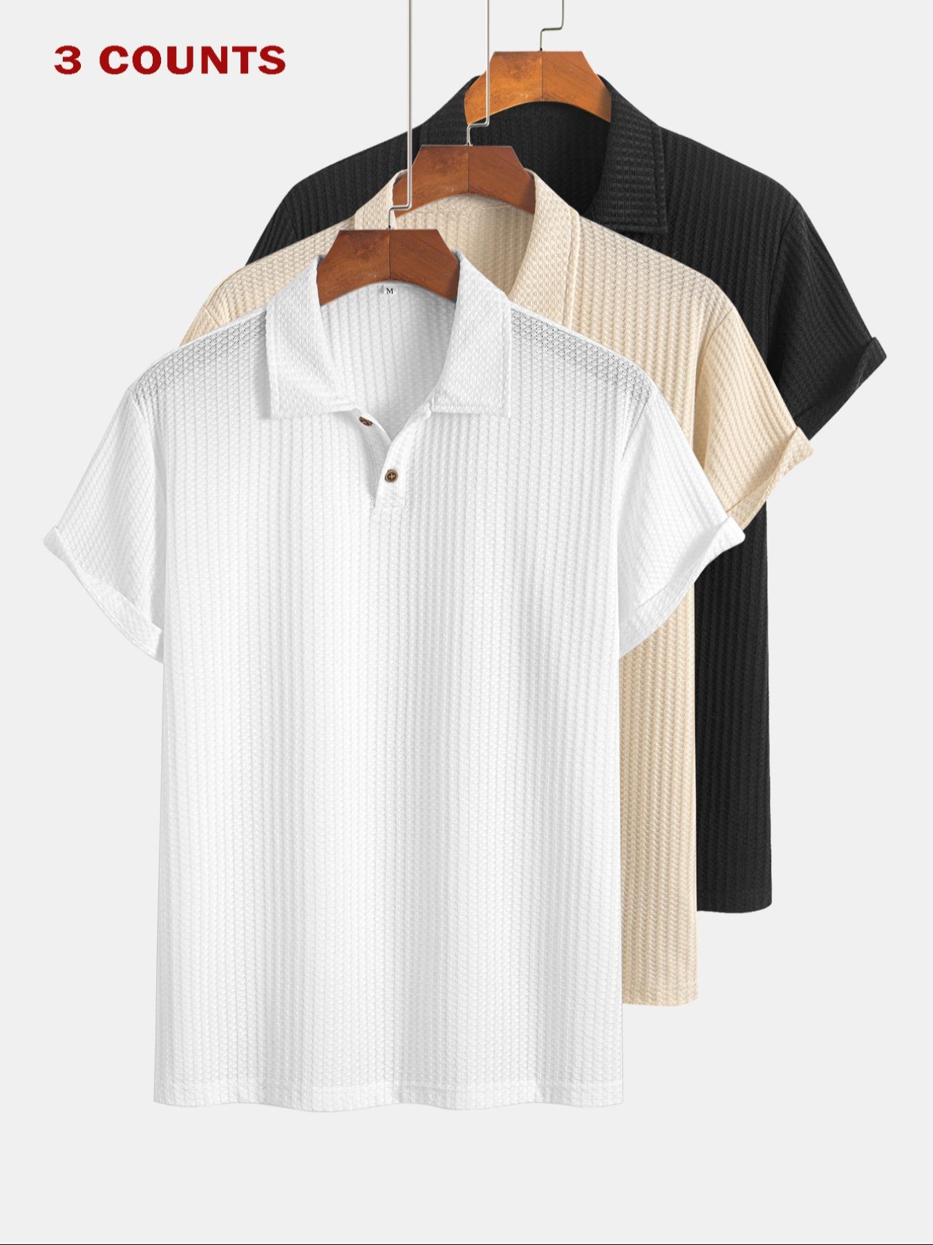 Men's Solid Color Pique Textured Knit Polo Shirt, Regular Fit Casual Short Sleeve Top for Summer, Men's Clothes for Daily Wear, Menswear