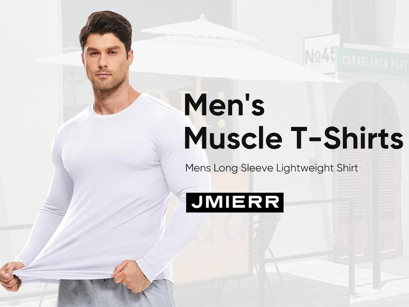 JMIERR Mens Long Sleeve Muscle T Shirts Casual Crewneck Longline Ribbed Tee Shirts for Gym Workout