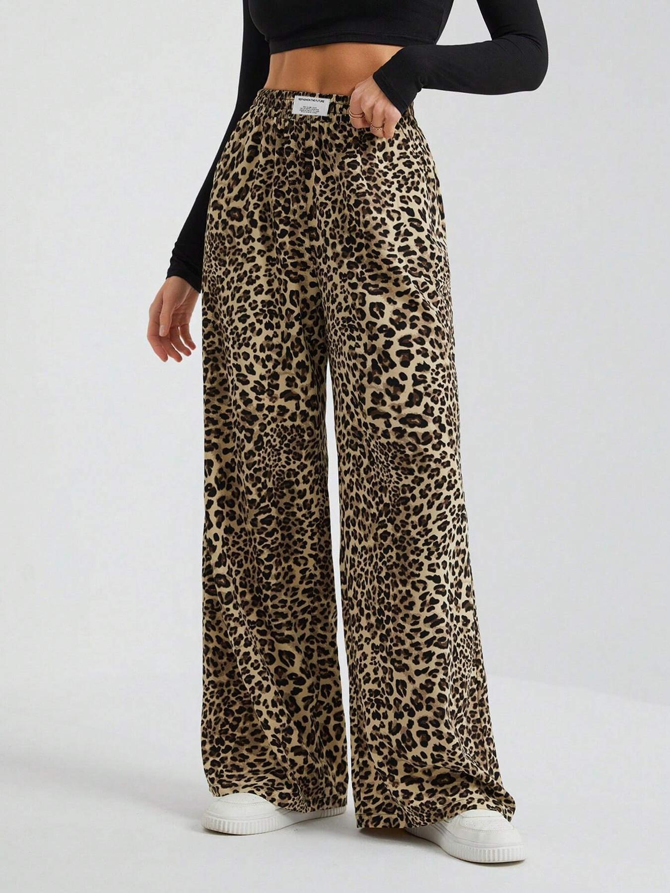 Women's Leopard Print Wide Leg Pants, Casual Loose-Fitting H-Type Trousers, Stylish Fabric Design, Perfect for Daily Wear
