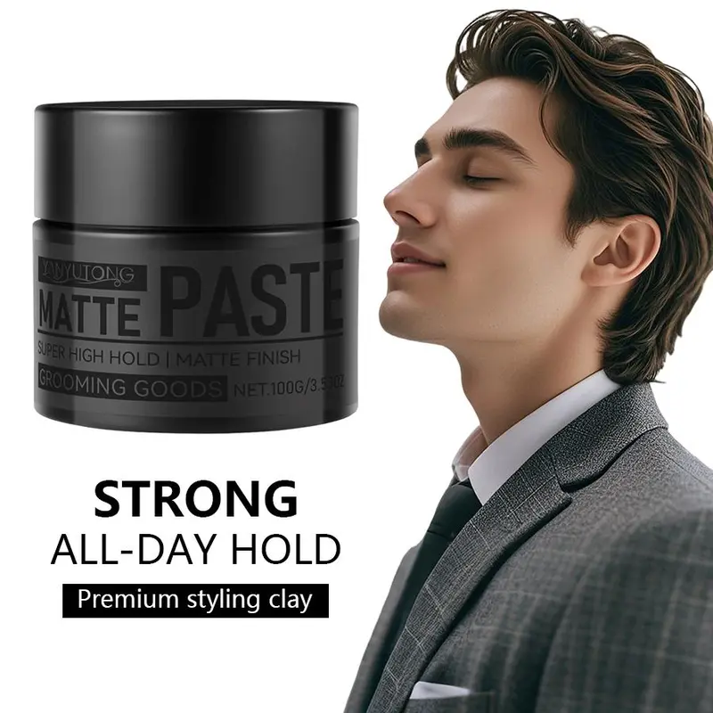 Men's Strong Hold Hair Clay, Matte Finish, Long-Lasting Hold, Non-Greasy, Natural Textured Look, Suitable for Short Hair Curls, Balm, Natural Messy Texture, Texturizing Product, Haircare, Hair Styling Products, Styling Matte Paste