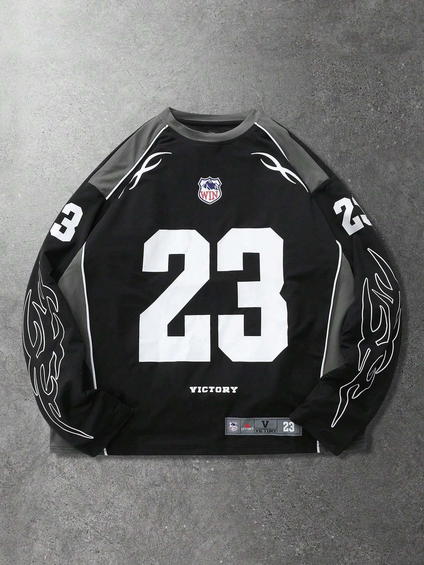 tiktokshopspringglowup Y2K Flame 23 Jersey Long Sleeve Shirt, Vintage Streetwear Oversized Sports Top, Retro 90s Grunge Blokecore Tee, Casual Hip Hop Graphic Jersey for Men/Women, Street Style 2000s Aesthetic