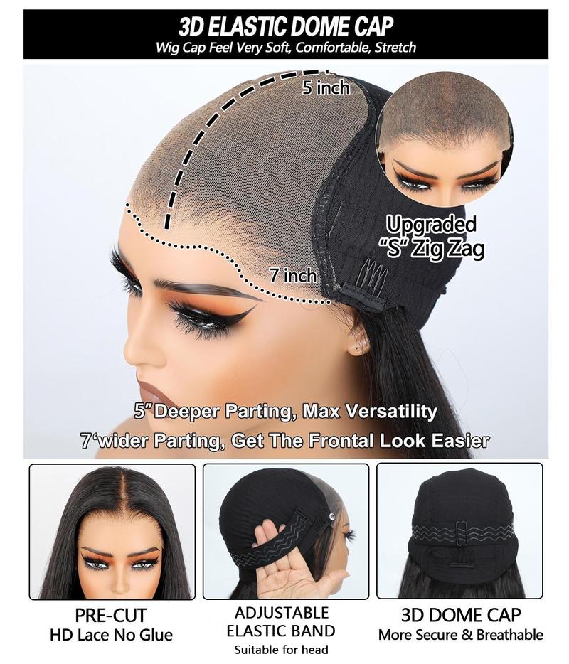 QUANDIAN Pre Cut Lace Ready Go Glueless Wig 7x5 Lace Front Wigs Human Hair Body Wave Wig 200% Density Glueless Wigs Begibber Friendly Springtok