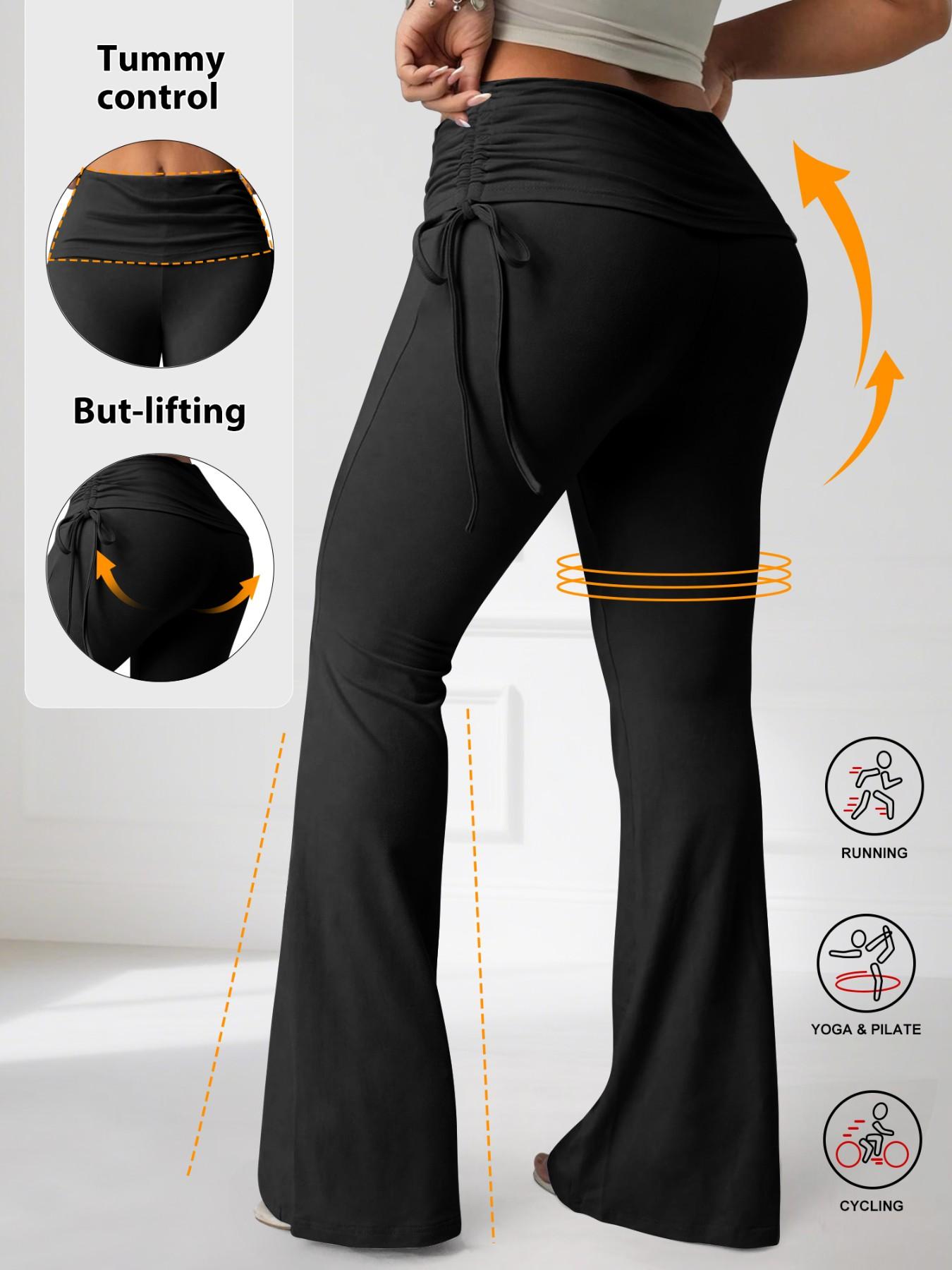 Plus Size High Waist Flare Pants, Back Pleated Butt Lifting Design, Slim Fit Elasticity, Sexy Tight-Fit, Y2K Street Fashion Women's Pants