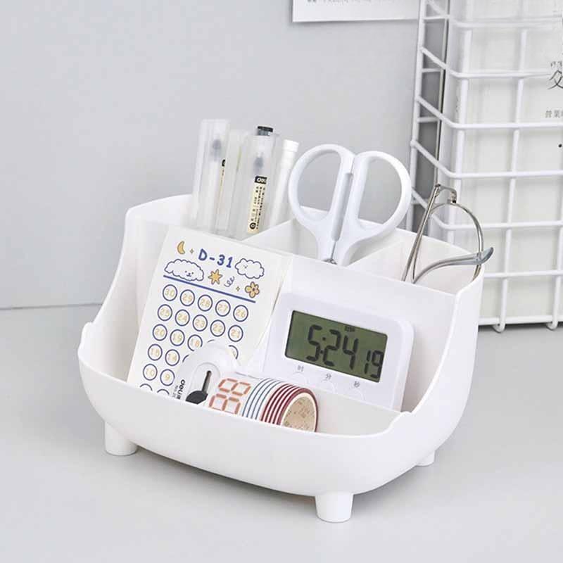 Multifunctional Large Capacity Desktop Organizer, Makeup & Stationery Storage Box with Multiple Compartments, Dustproof Portable Case for Dorm, Office, School Supplies