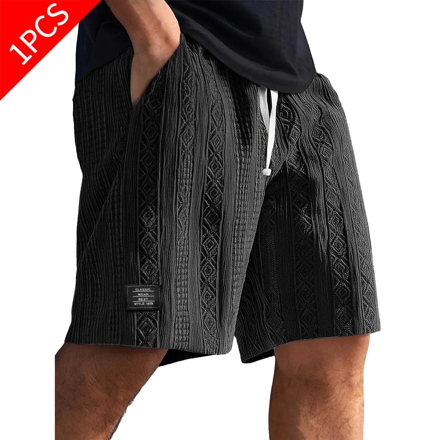 Men's Cotton Knit Jacquard Textured Activewear Shorts - Athletic-Cut, Above-Knee Length, Breathable Drawstring Male Shorts for Gym, Cycling (Clearance Bottoms), Active Wear
