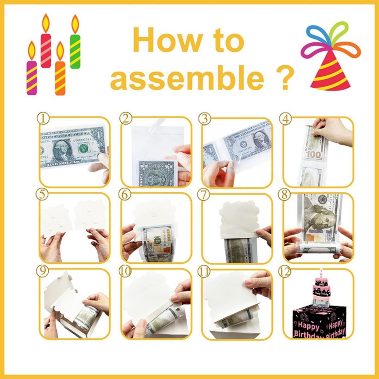Birthday Money Box for Cash Gift Drawing, Surprise Filled Gift Box with Drawable Cards and 50 Transparent Bags, Fun Gift Idea, Party Gifts
