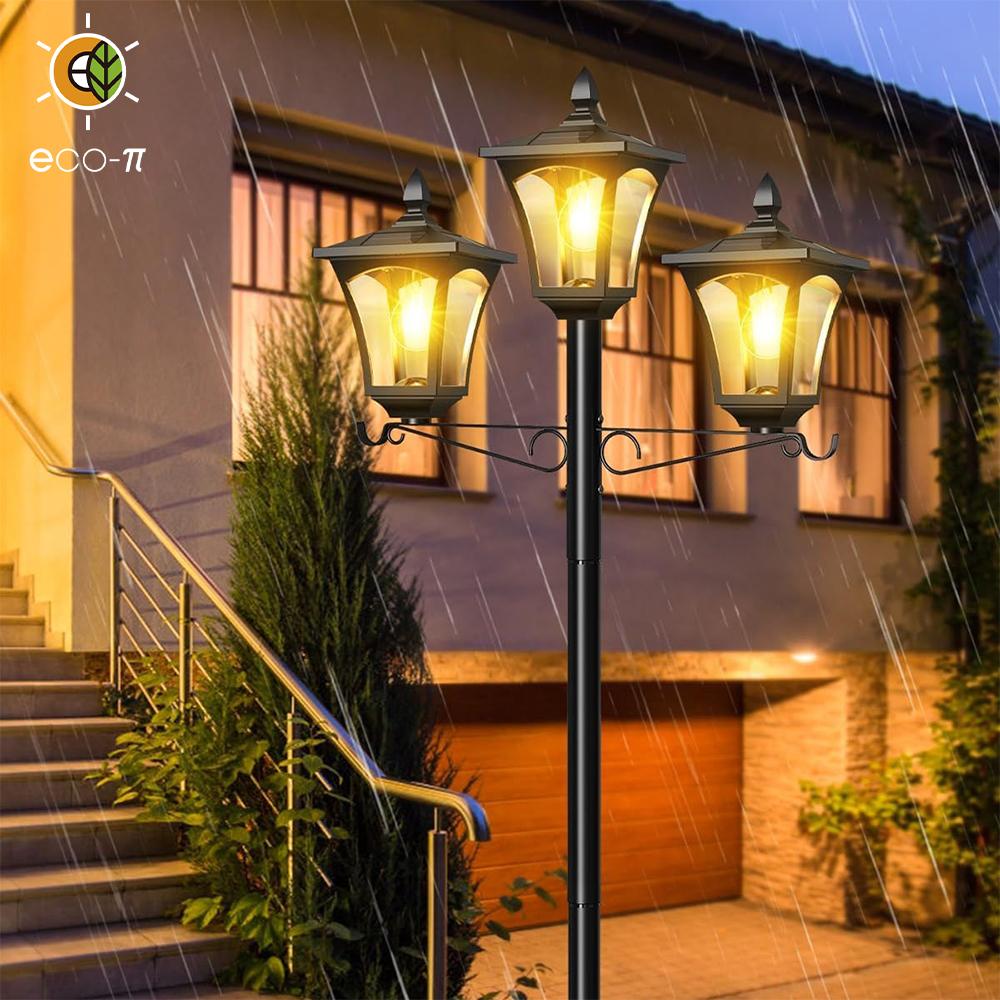 Hoodink 3-Head Solar Outdoor Post Light Waterproof with Clear Glass & Metal for Garden Fence Backyard Patio Lighting 200 Lumens IP65 Weather-Resistant