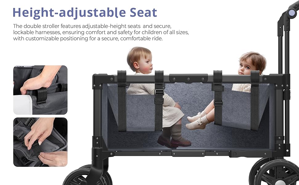 Momfann 2 Seaters Baby Stroller Wagon for Kids, All-Terrain Baby Wagon Outdoor with Canopy, Parent Organizer, Adjustable Handle