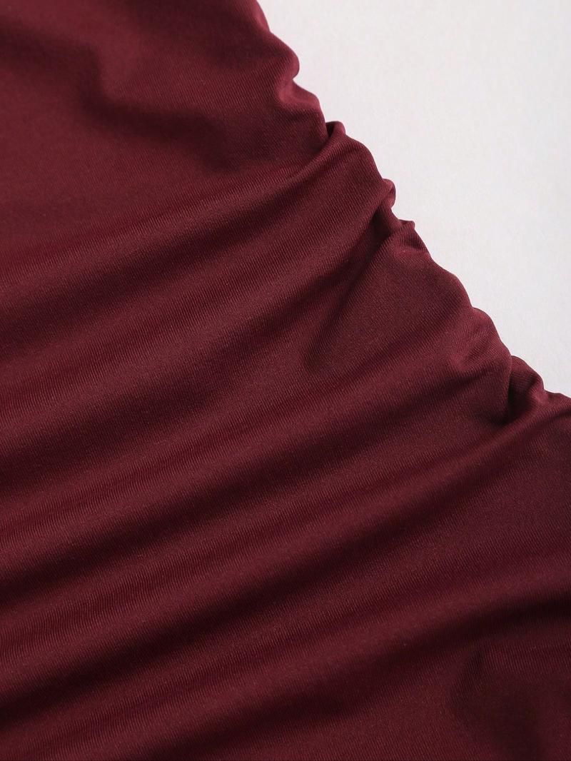 Elegant Party Cocktail Dress for Fall & Winter, Wine, Metal Decorations, Slim Fit, Perfect for Christmas and Formal Occasions