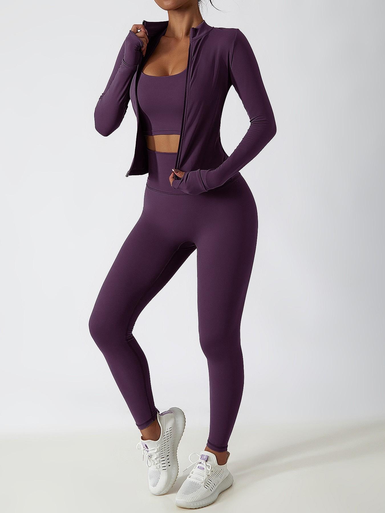 Women's High Waist Zipper Long Sleeve Yoga Pants Set, Elastic and Comfortable, Casual Wear for Daily, Fitness Running Cycling, Sportswear, Gym Outfit