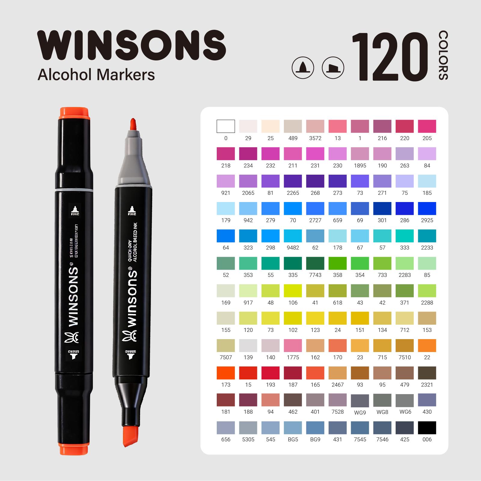 WINSONS 12/24/36/60/120/240 Colors Dual Tip Alcohol Markers Set for Airbrush Marker Replacement