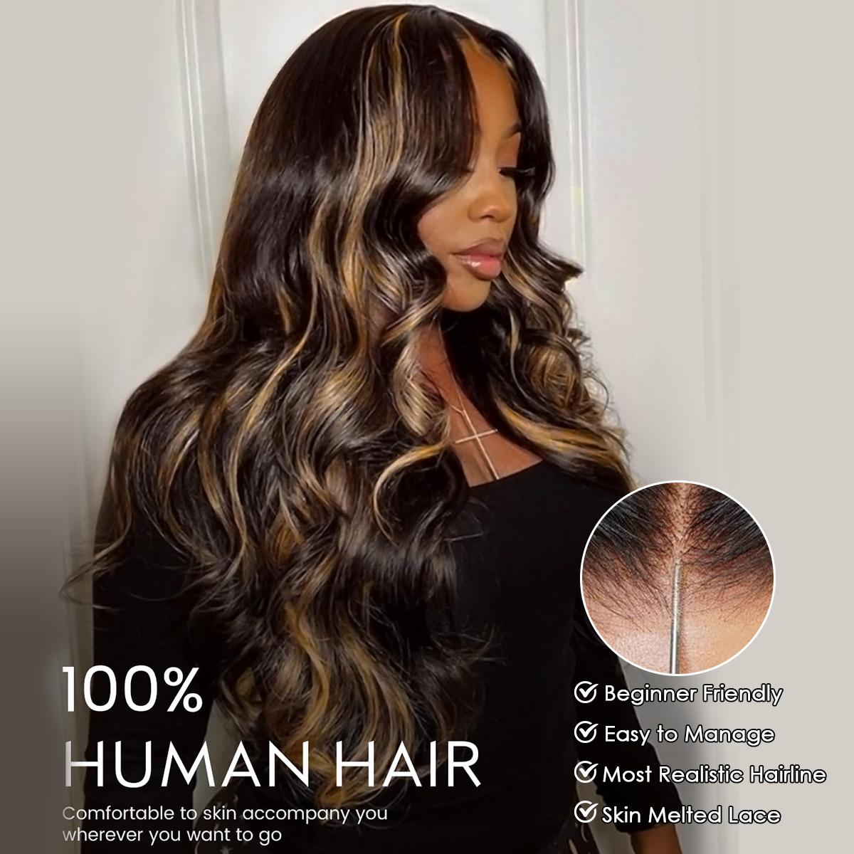 Pizazz hair 1B/27 Highlight Glueless HD Lace Front Wigs 8x5 Wear Go Glueless Transparent Lace Human Hair Wigs for Women