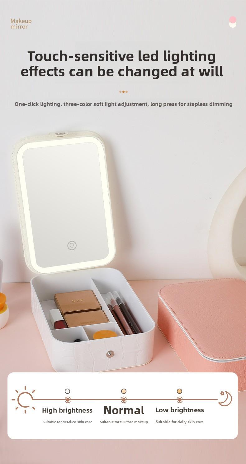 Internet celebrity portable home and outdoor storage mirror, makeup mirror with integrated LED fill light, snap-button mirror, desktop dressing storage box, Led Lit Mirror