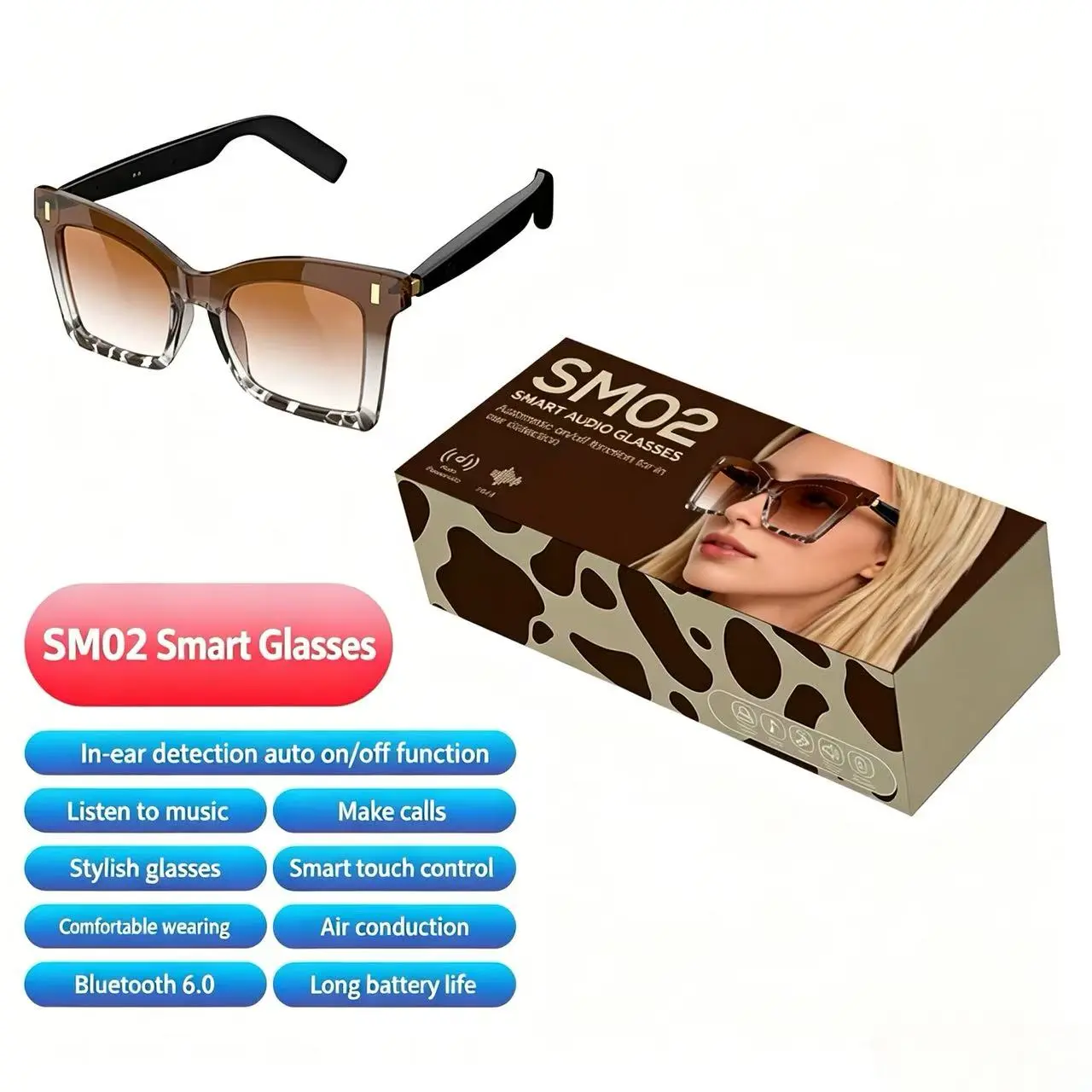 Half Frame Smart Bluetooth-compatible Sunglasses, Hands-Free Call Touch Control, Anti-Glare Lenses, Daily Commute Driving Glasses
